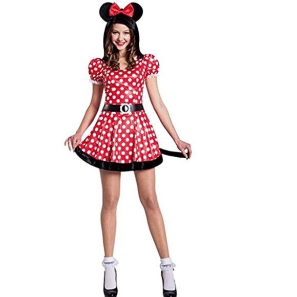 Womens SASSY MOUSE Halloween Costume Minnie Dress  Size Sm 4/6 NWT Ears Dots - Picture 1 of 2